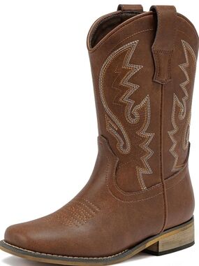 Boys Cowboy Boots Western Square Toe Boots, Pull-On Mid Calf Embroidered 2